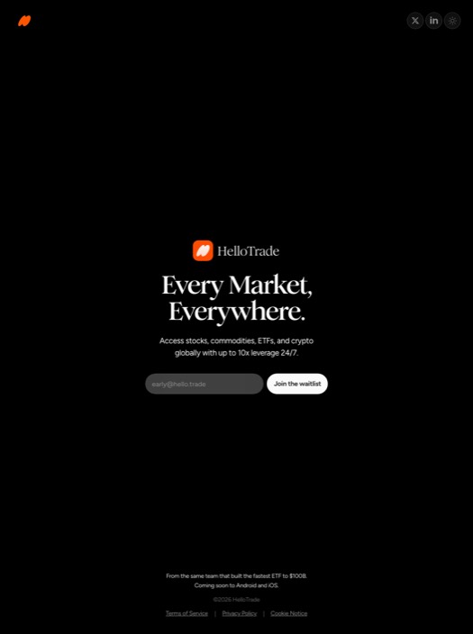 HelloTrade — waitlist homepage