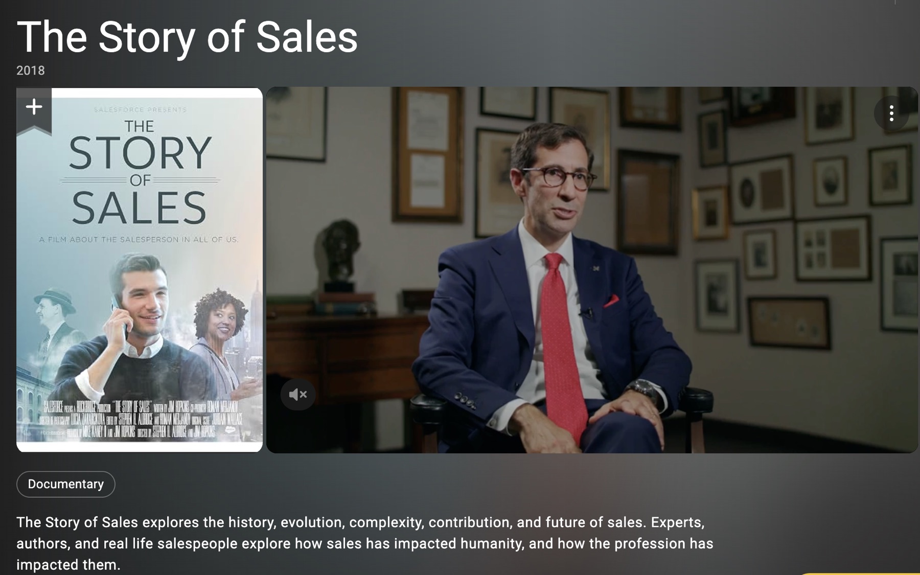 IMDb page for The Story of Sales, 2018 documentary