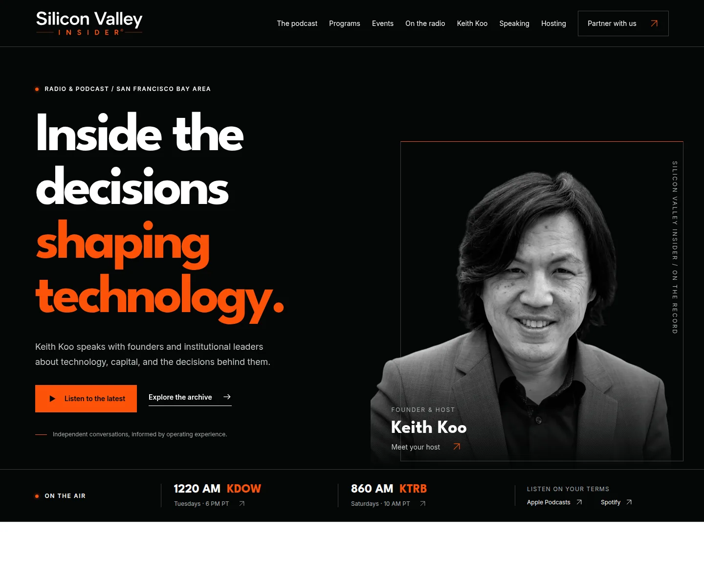 Silicon Valley Insider homepage, with Keith Koo's portrait fully in frame.